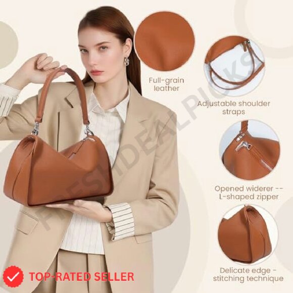 Genuine Leather Shoulder Bag Crossbody Hobo Adjustable Strap Elegant Minimal - Picture 4 of 8